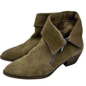 Sole Society Womens Green/Gray Nickelle Suede Ankle Booties With Foldover Collar